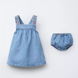 Zara embroidered denim pinafore dress (9-12 mo)
